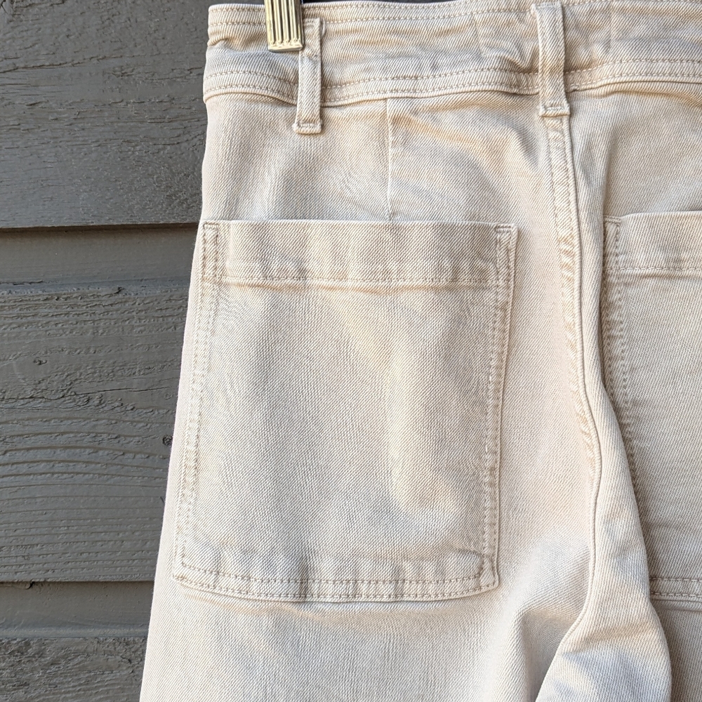 Zara High Rise Beige Cream Stretch Denim Wide-Leg Jeans Size 4 Raw Hem - Picture 4 of 8